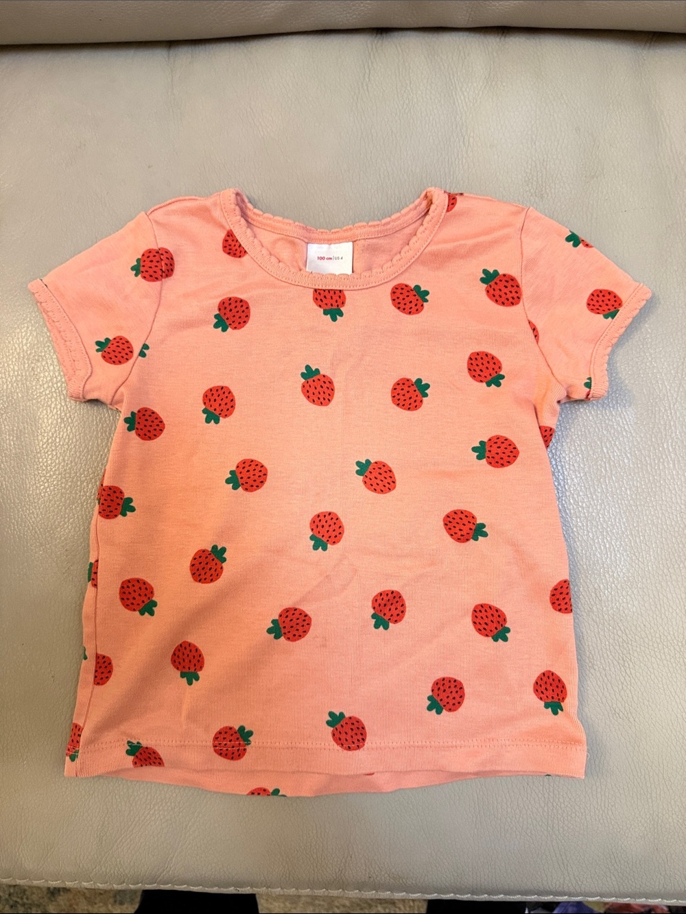 Hanna Andersson Peach Pink Strawberry Print Short Sleeve Tee